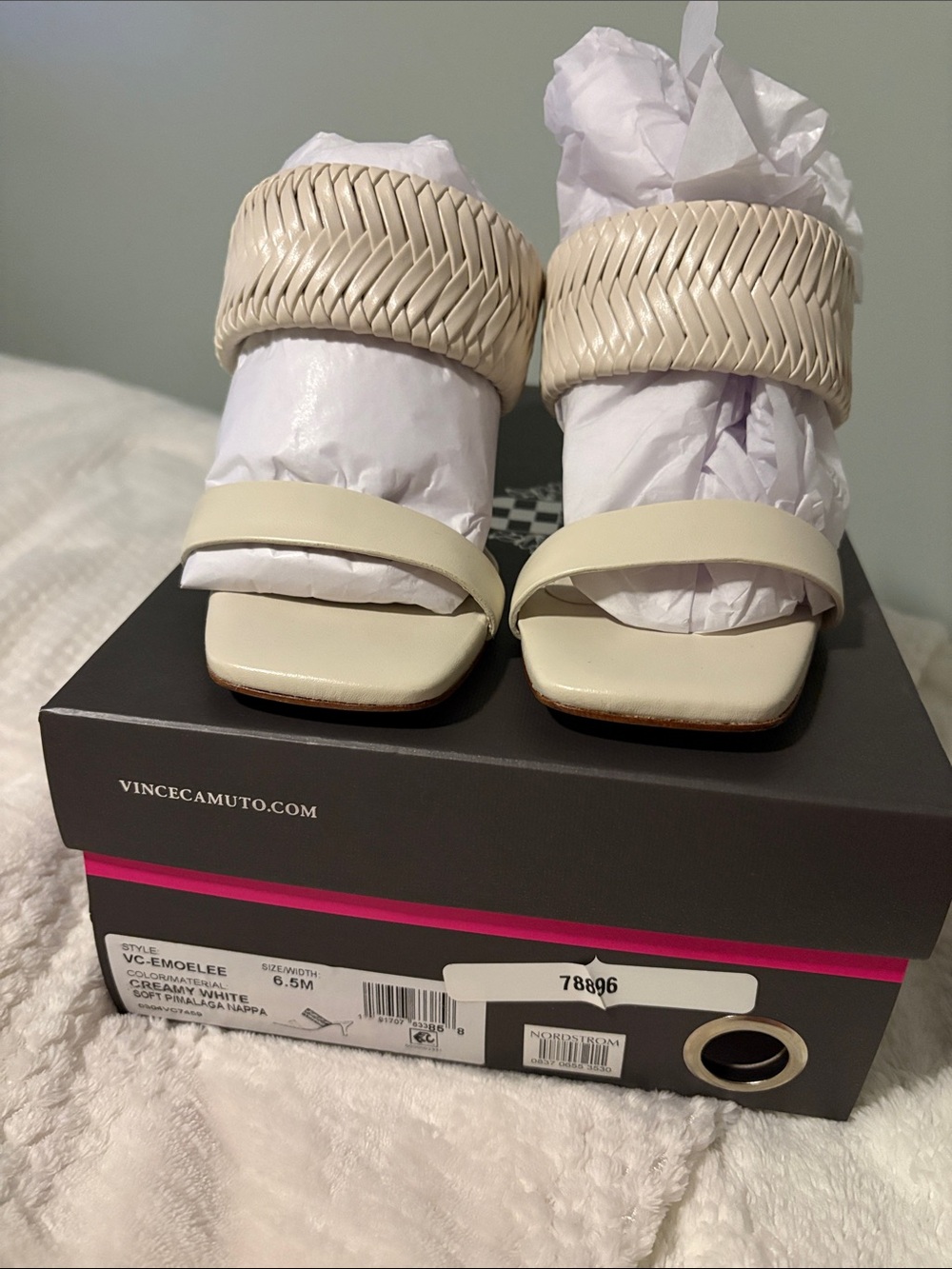 Vince Camuto Cream Woven Band Slide Heels